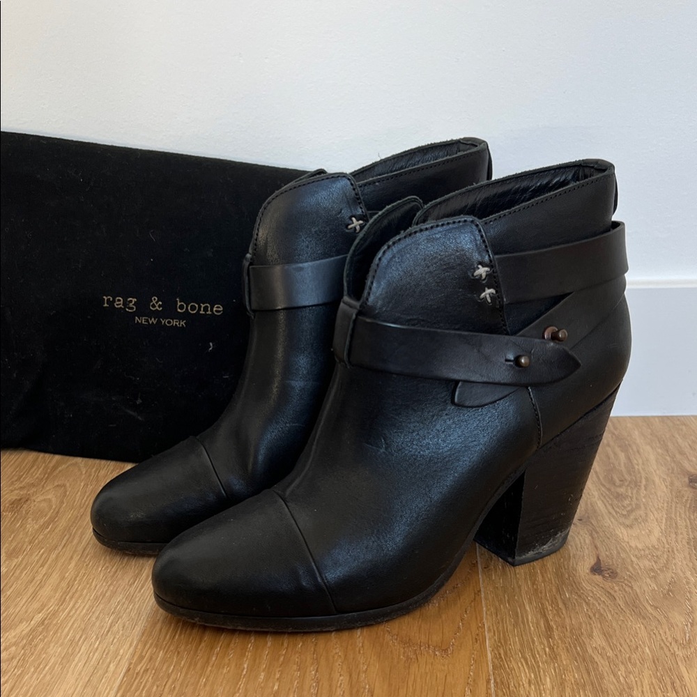 Rag & Bone Black Leather Buckle Ankle Booties